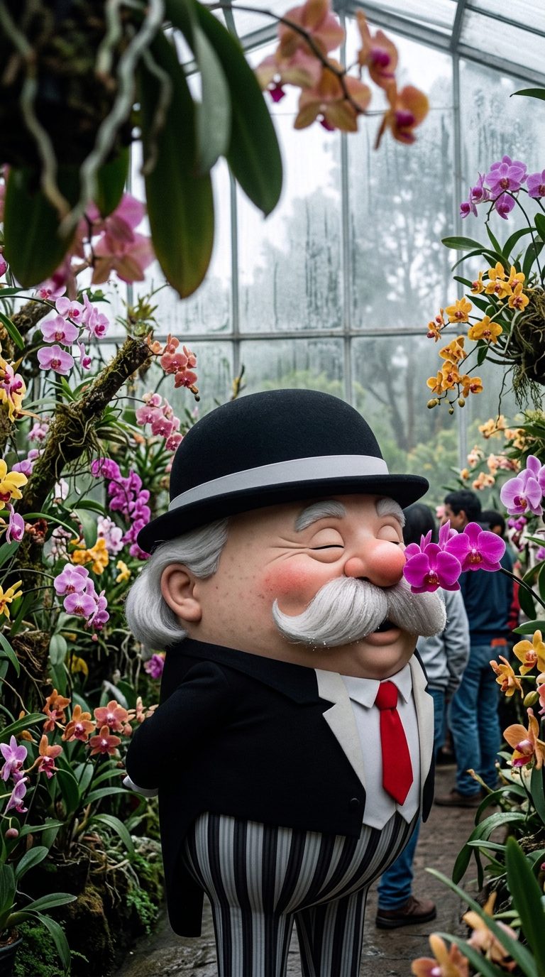 Don Evaristo en el orquideario del Jardín Botánico.